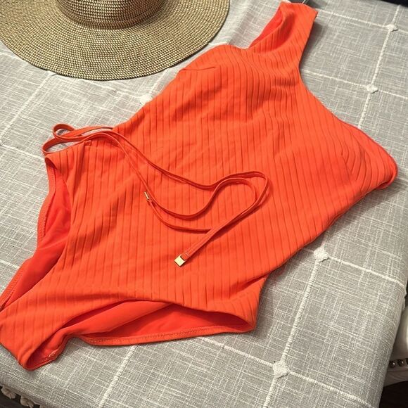 NEW Sea Level One Shoulder One Piece Swimsuit Tangerine - Picture 3 of 8